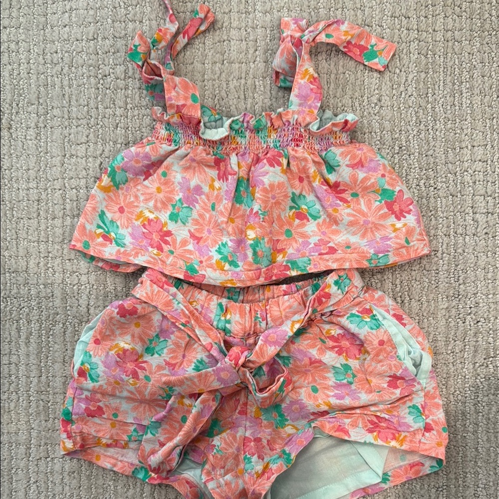 Floral Pink and Green Two-Piece Set
